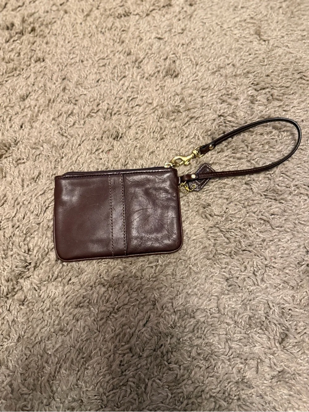 Coach Brown Embossed Signature Leather Wristlet